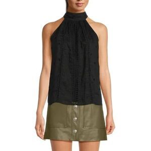 Ramy Brook Halter Neck black Linen Blend Top shirt Size S